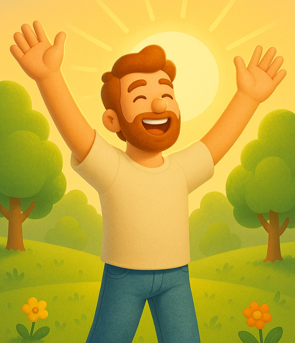 Happy man celebrating recovery from chronic pain